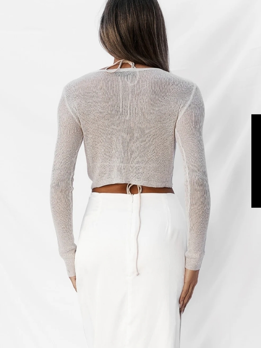 All Things Golden -Sheer Long Sleeve Crop Top in Bone - Size Small - Picture 7 of 7